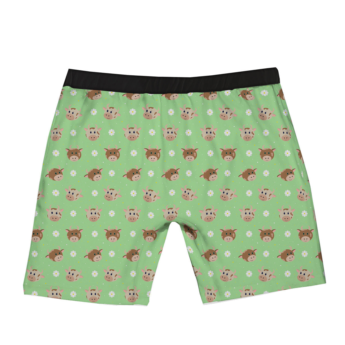 Cow Cartoon And Daisy Flower Print Boxer Briefs-grizzshop