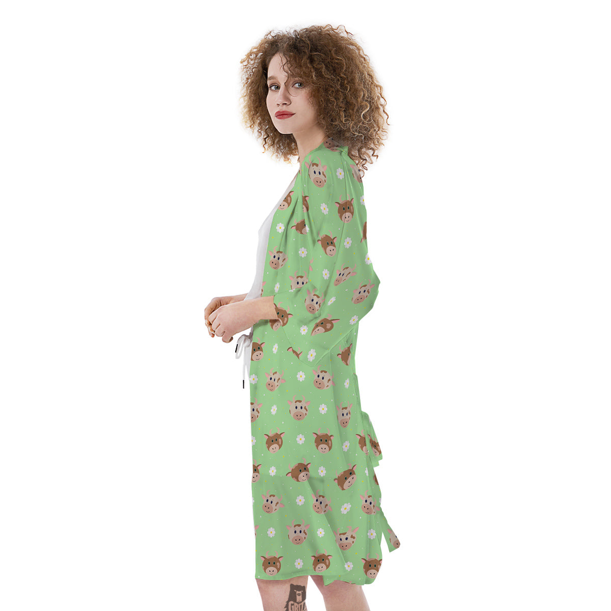 Cow Cartoon And Daisy Flower Print Kimono-grizzshop