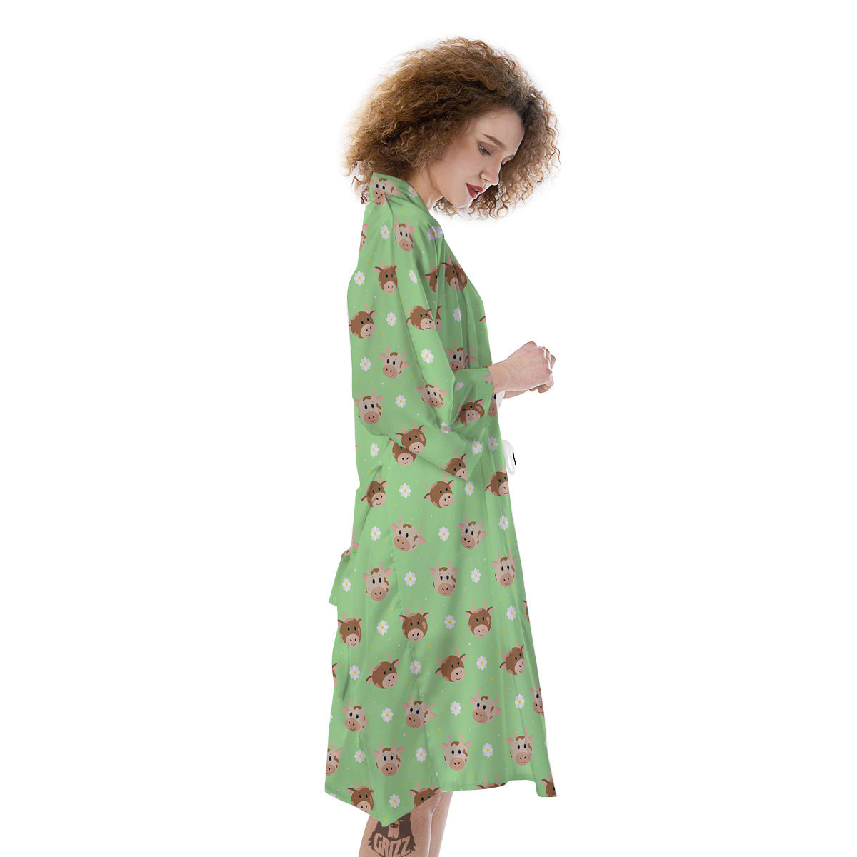 Cow Cartoon And Daisy Flower Print Kimono-grizzshop
