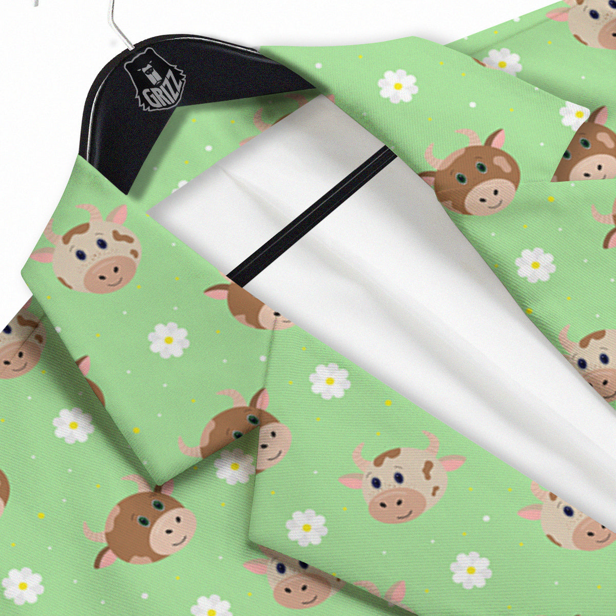 Cow Cartoon And Daisy Flower Print Men's Sport Coat-grizzshop
