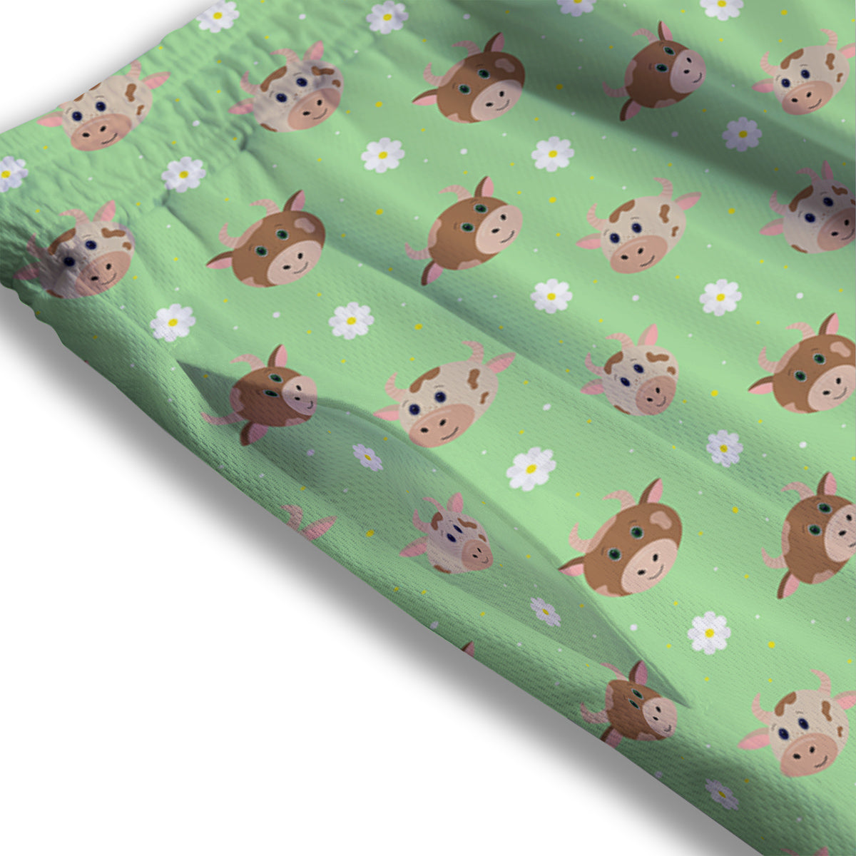 Cow Cartoon And Daisy Flower Print Mesh Shorts-grizzshop