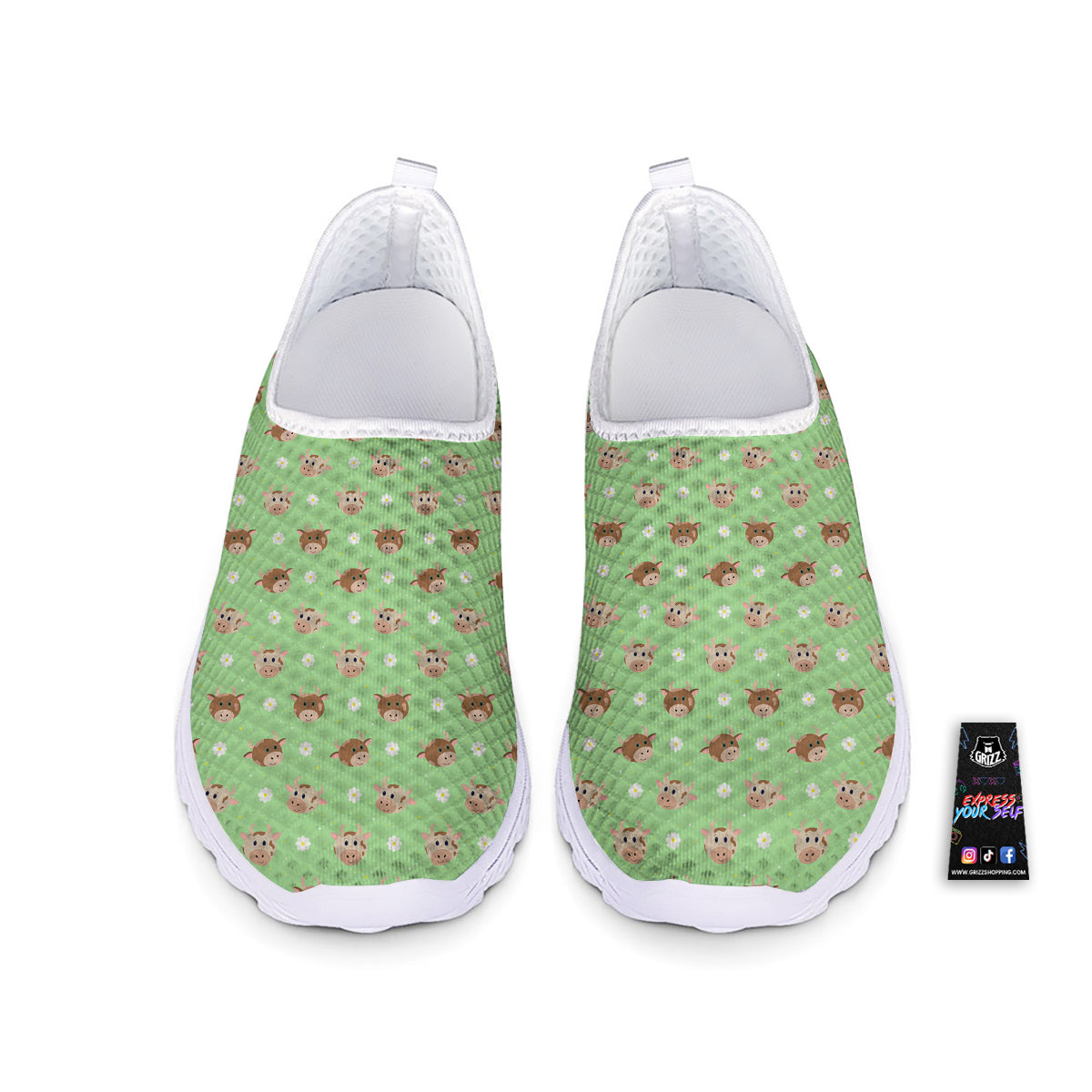 Cow Cartoon And Daisy Flower Print Nurse Shoes-grizzshop
