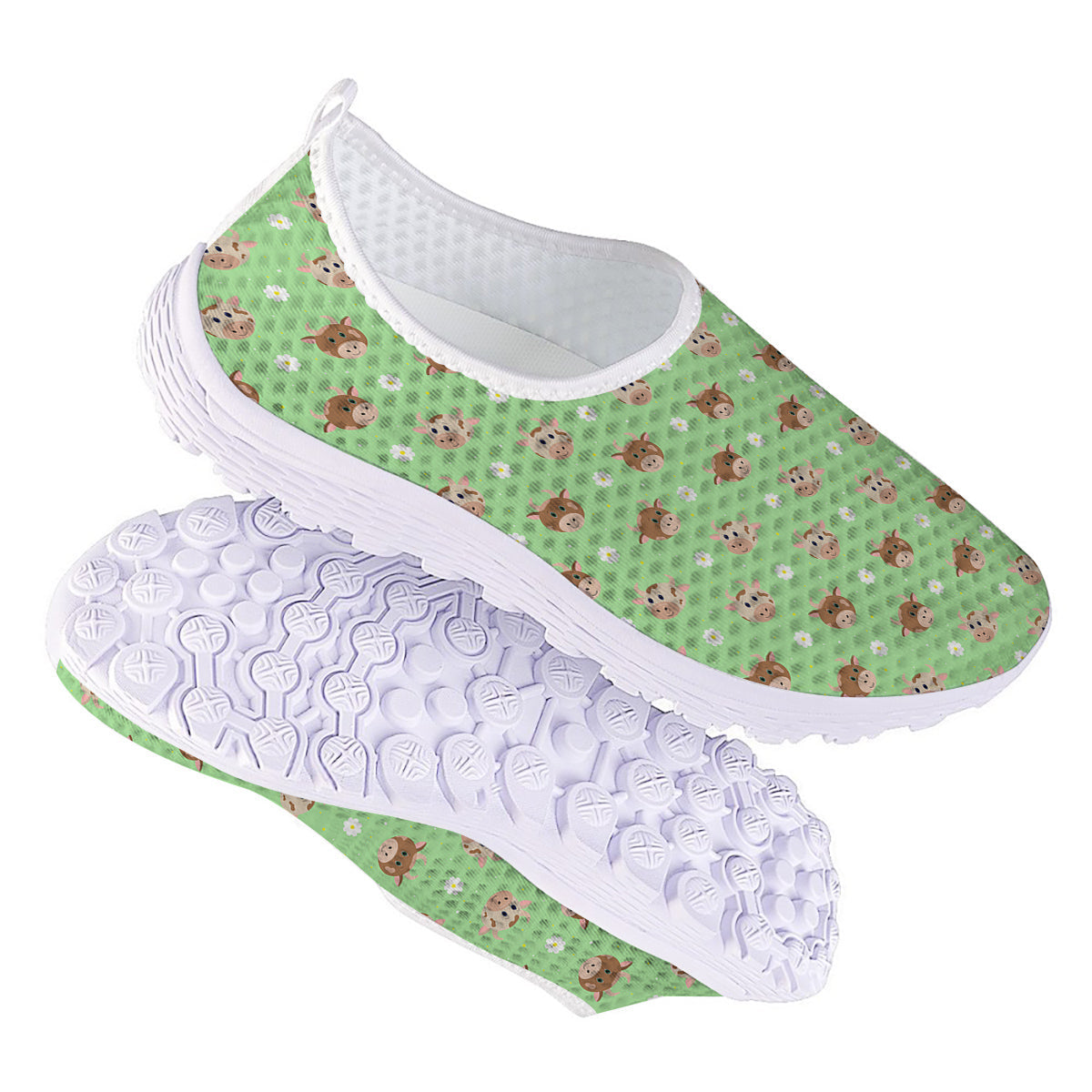 Cow Cartoon And Daisy Flower Print Nurse Shoes-grizzshop