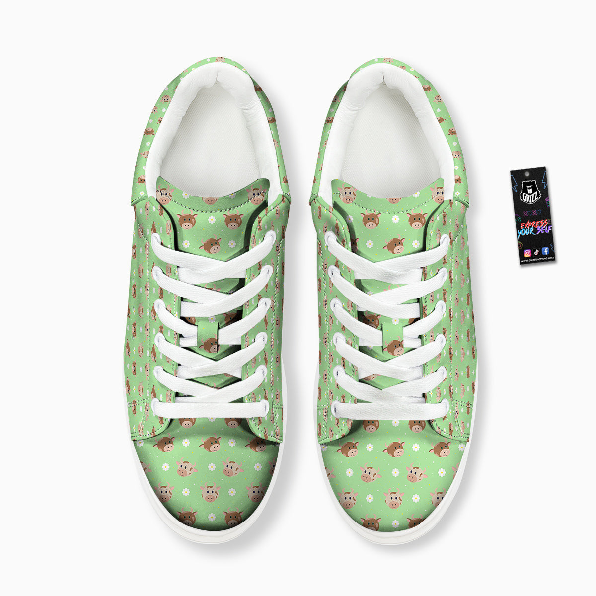 Cow Cartoon And Daisy Flower Print Platform Shoes-grizzshop