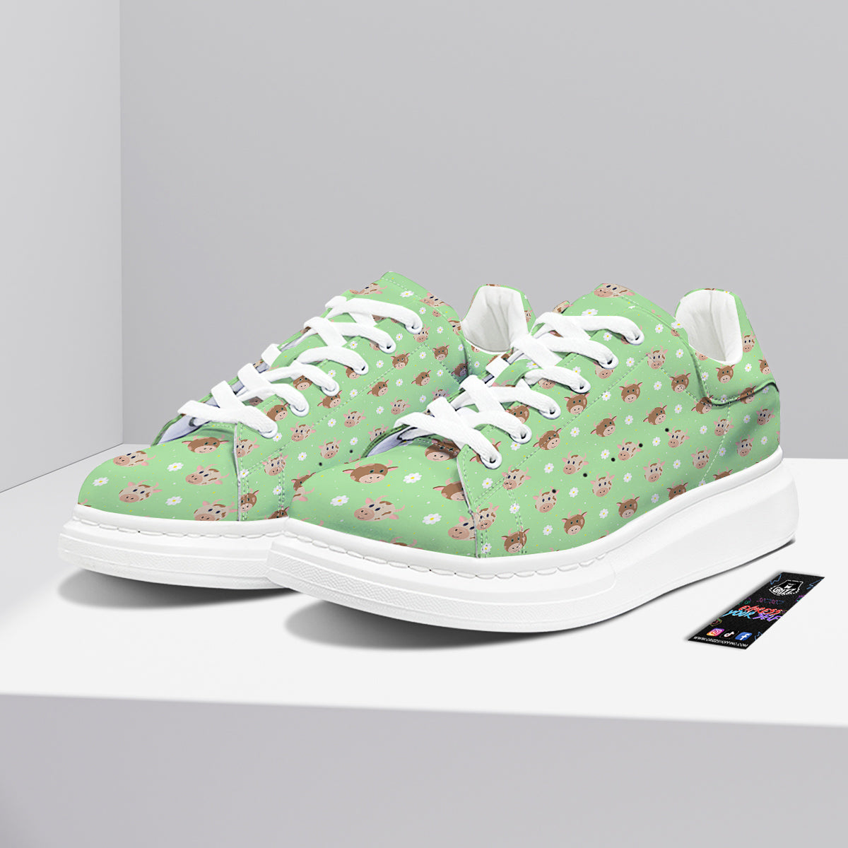 Cow Cartoon And Daisy Flower Print Platform Shoes-grizzshop