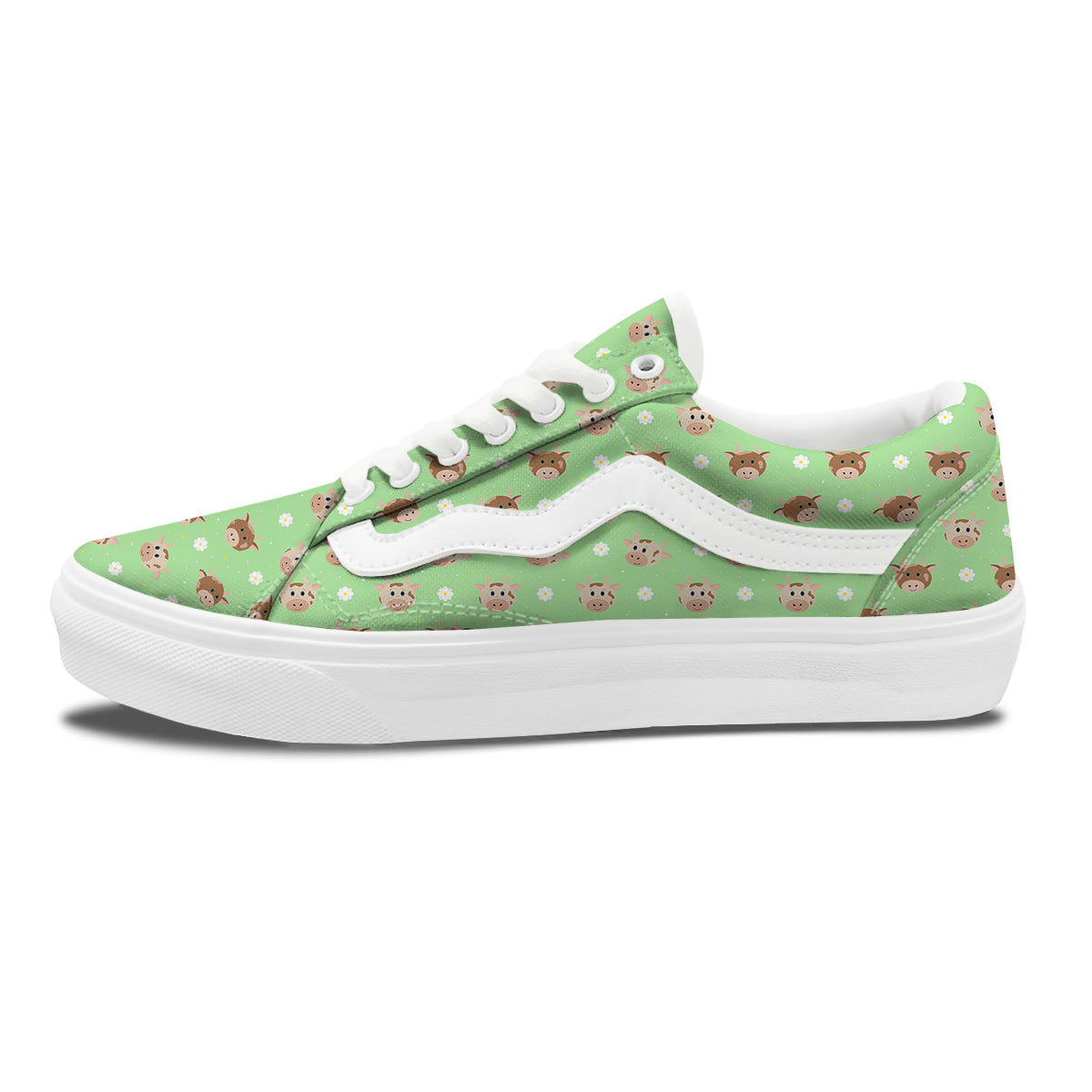 Cow Cartoon And Daisy Flower Print Skate Shoes-grizzshop