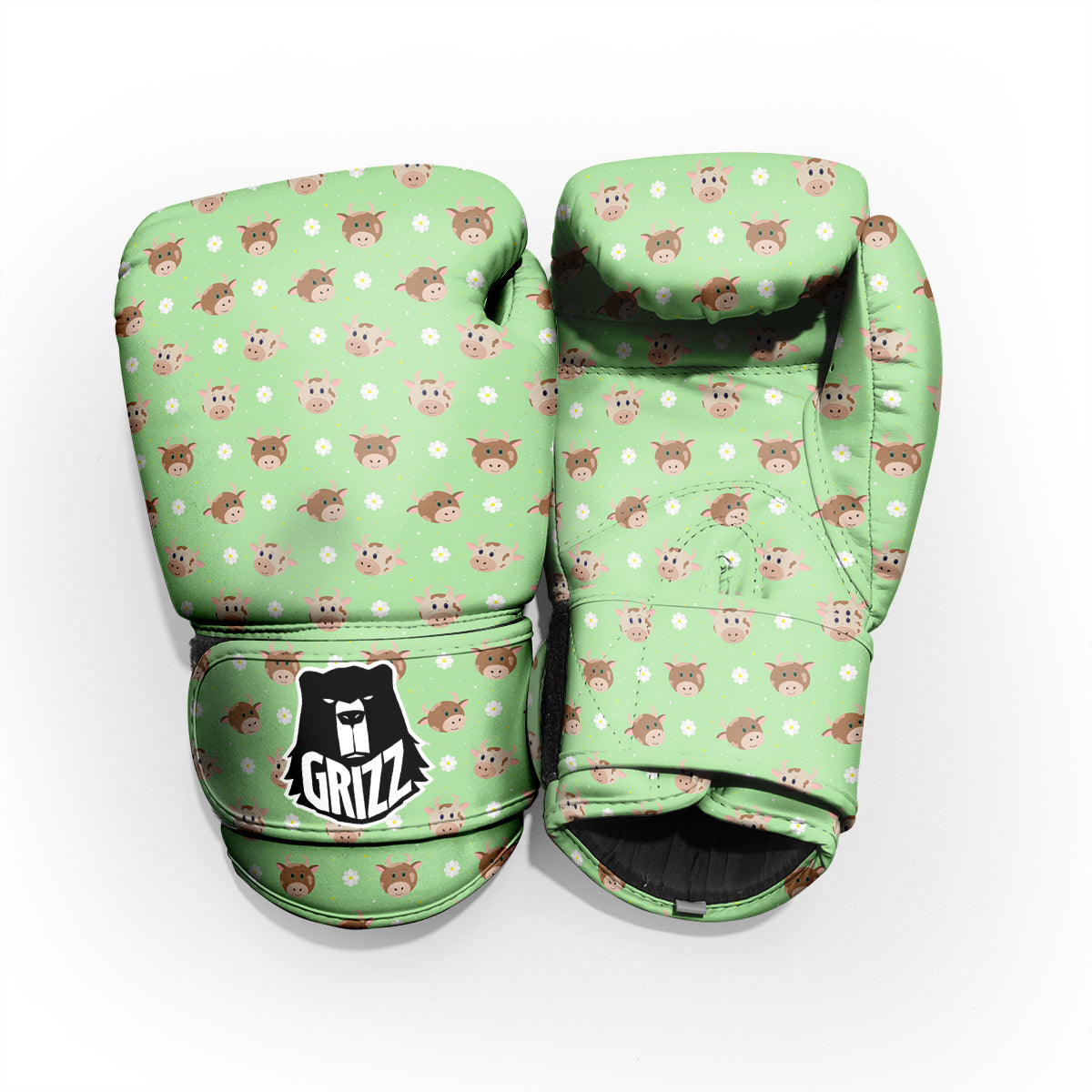 Cow Cartoon And Daisy Flower Print Sparring Gloves-grizzshop