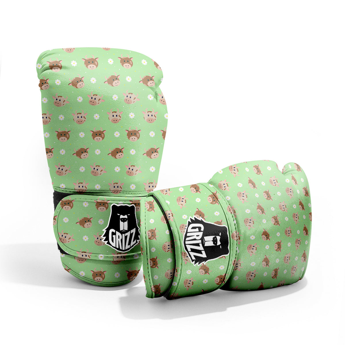 Cow Cartoon And Daisy Flower Print Sparring Gloves-grizzshop