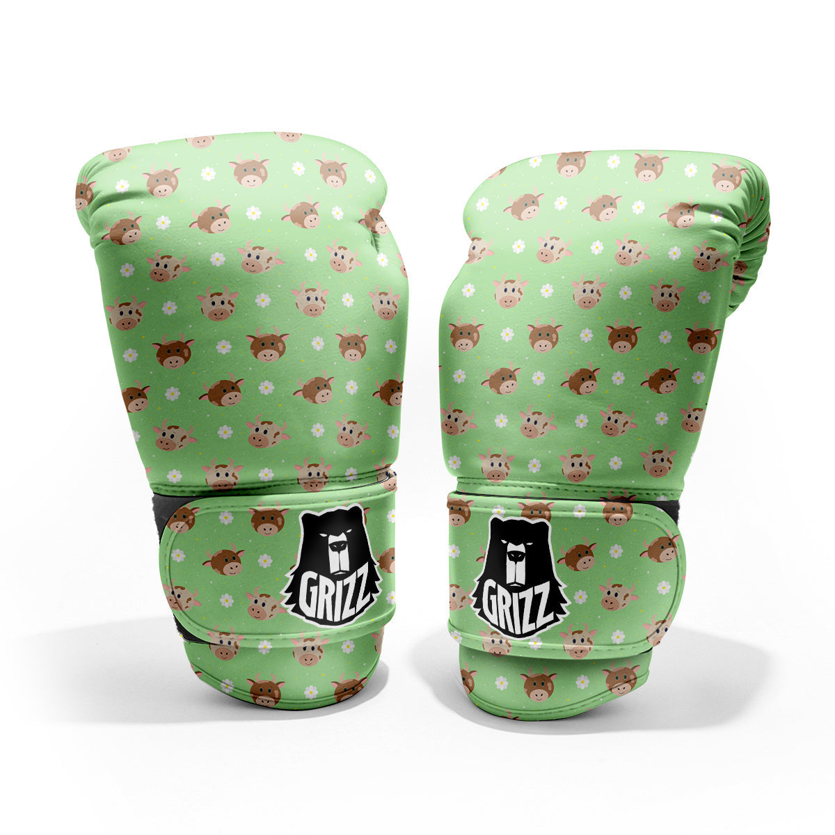 Cow Cartoon And Daisy Flower Print Sparring Gloves-grizzshop