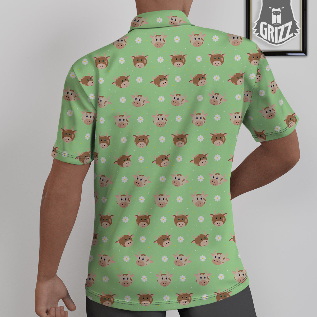 Cow Cartoon And Daisy Flower Print Untucked Shirts-grizzshop