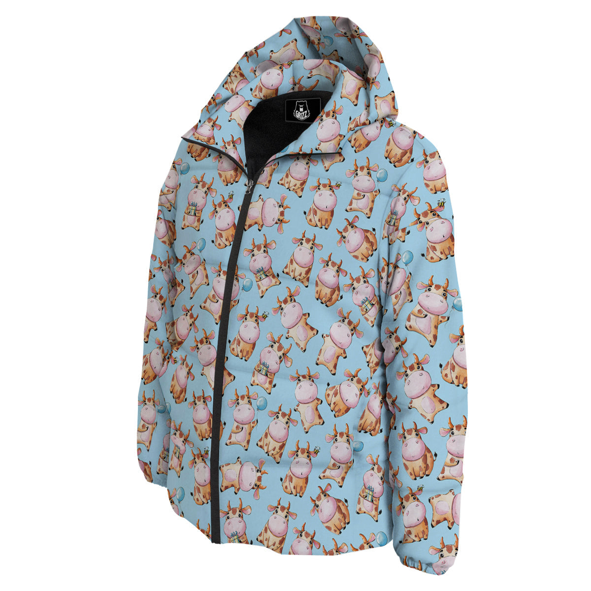Cow Cartoon Watercolor Print Pattern Down Jacket-grizzshop