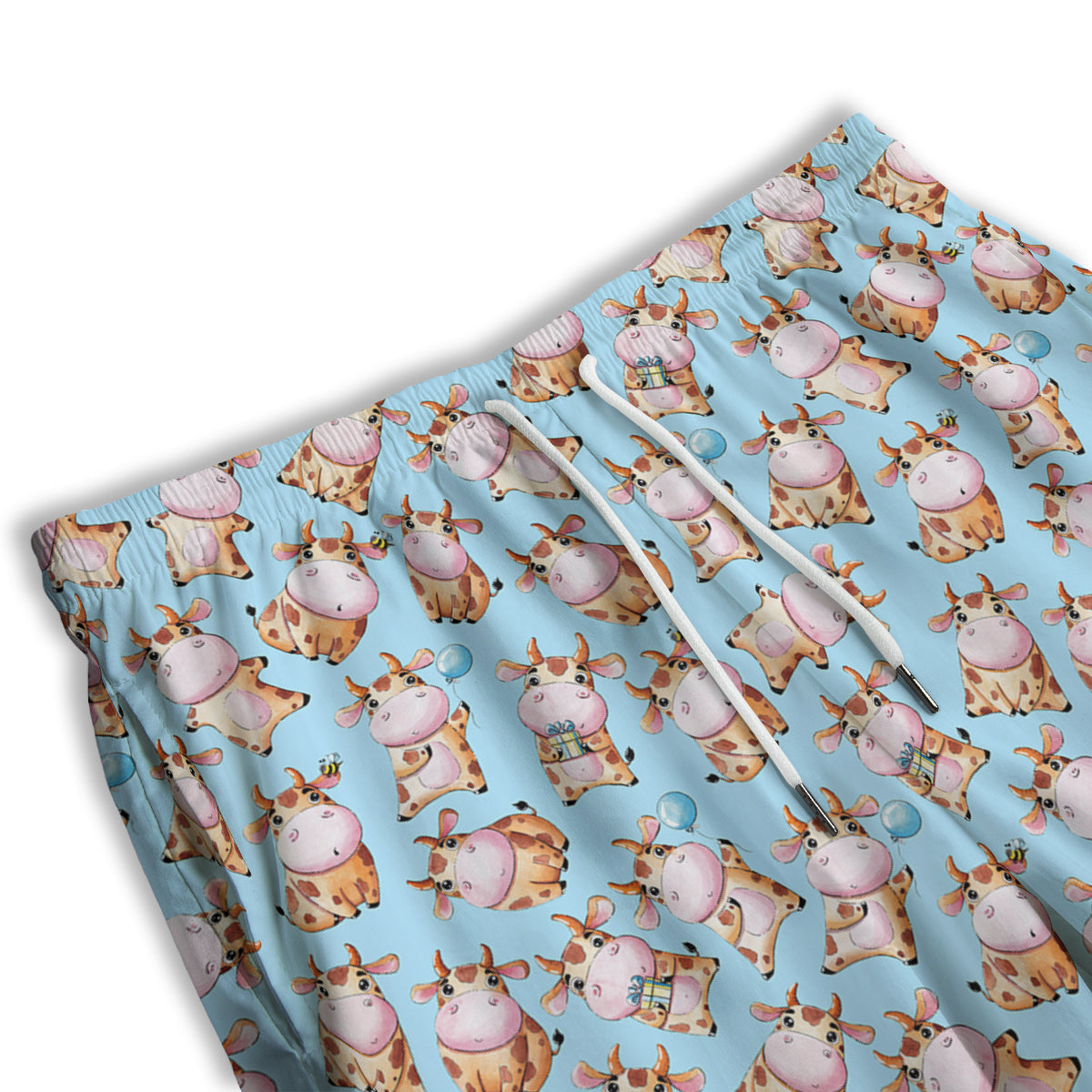 Cow Cartoon Watercolor Print Pattern Men's Athletic Shorts