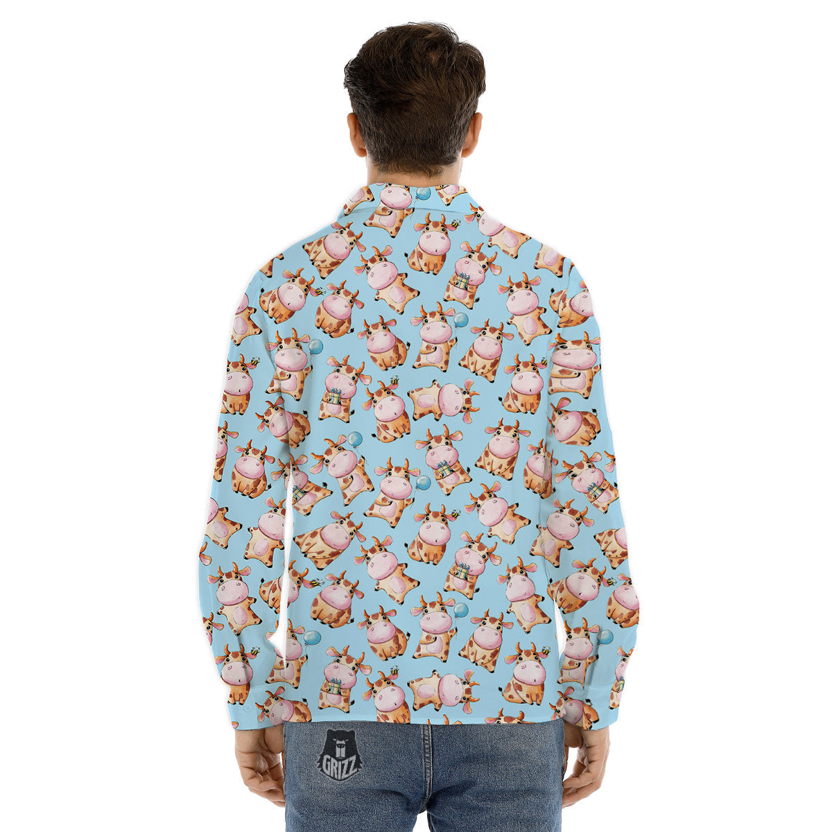 Cow Cartoon Watercolor Print Pattern Men's Dress Shirts-grizzshop