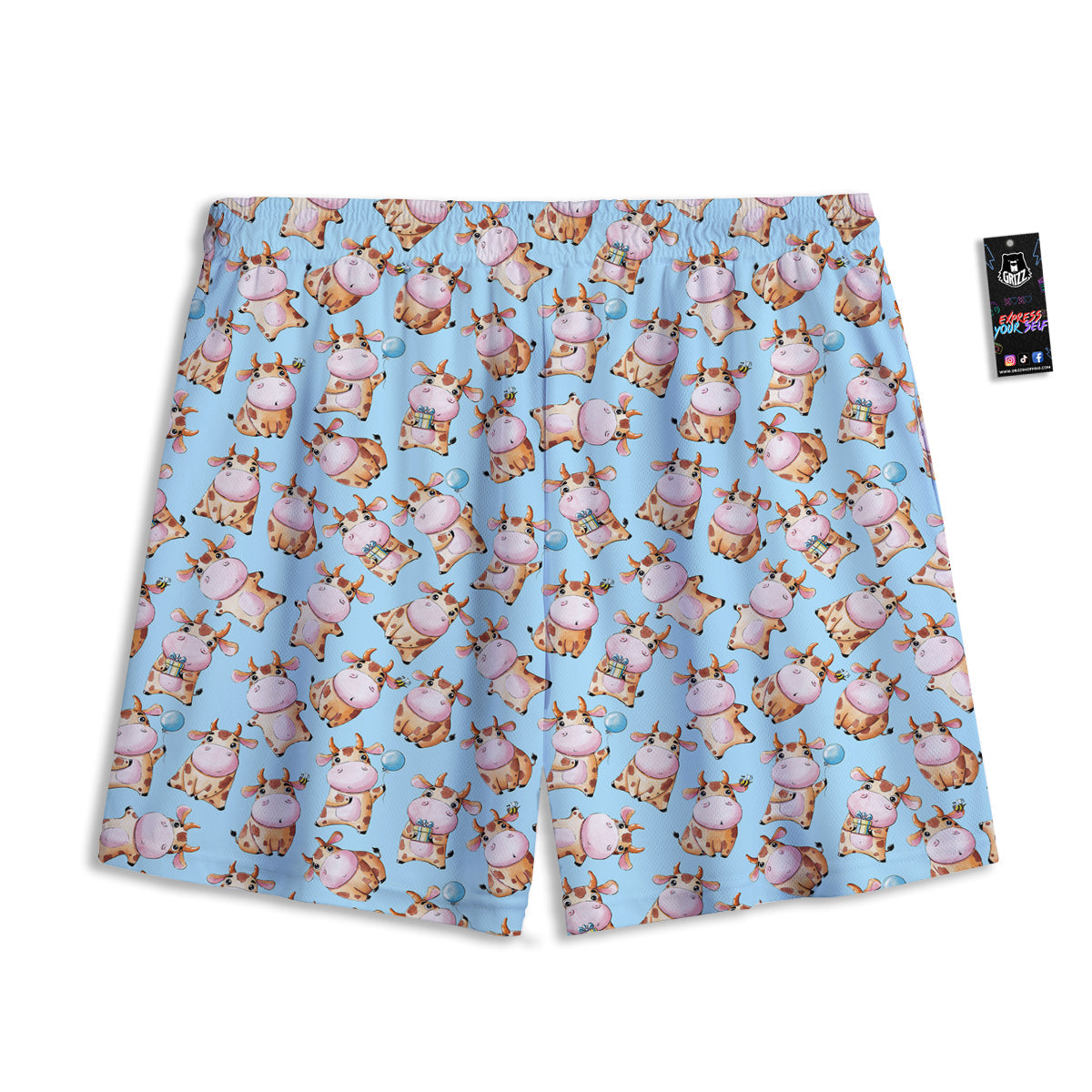 Cow Cartoon Watercolor Print Pattern Mesh Shorts