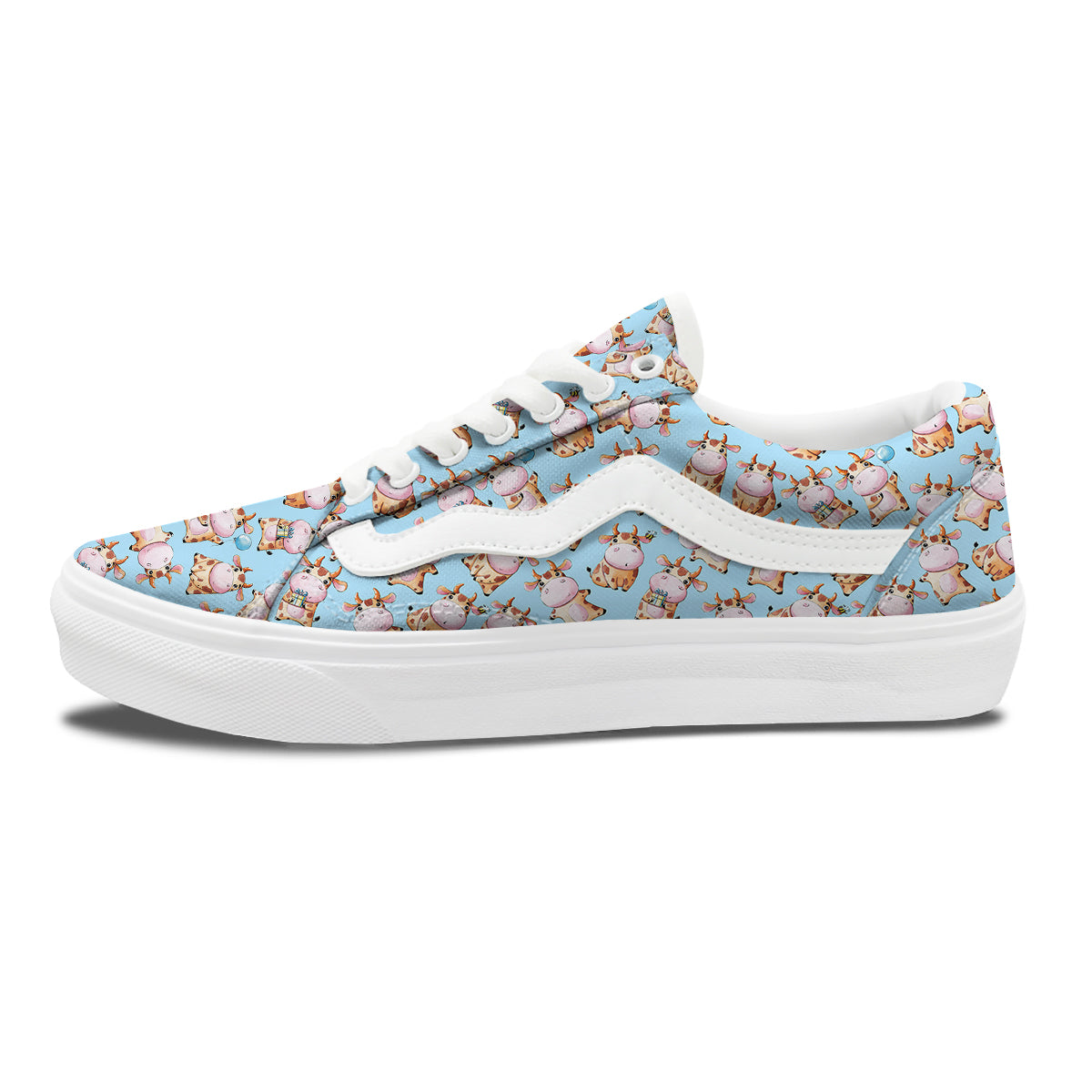 Cow Cartoon Watercolor Print Pattern Skate Shoes-grizzshop