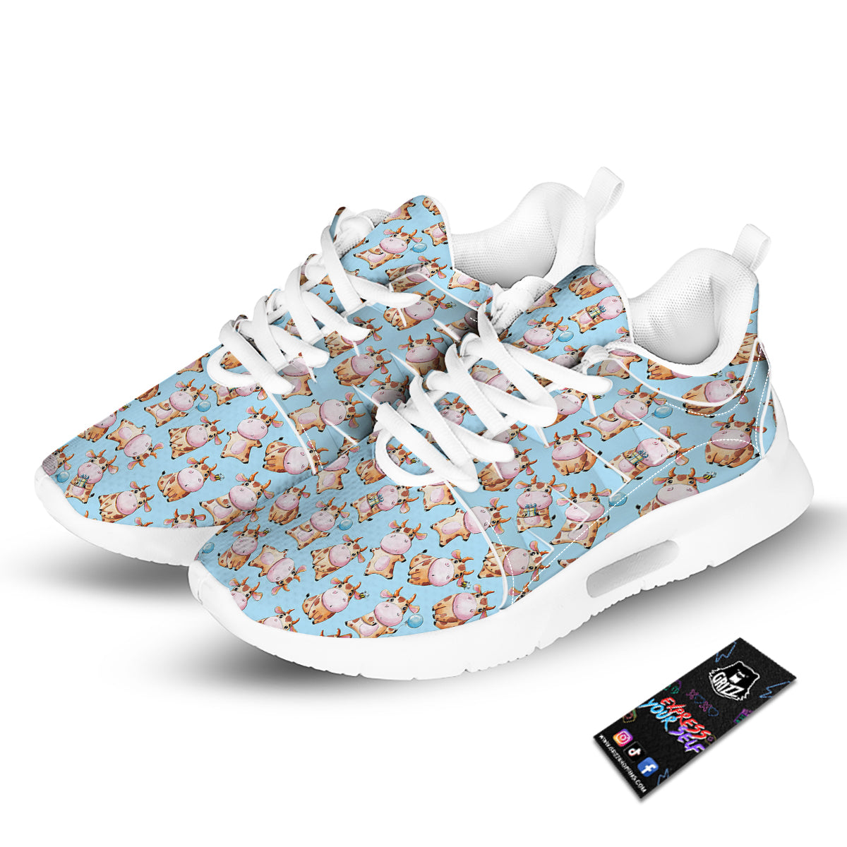 Cow Cartoon Watercolor Print Pattern Tennis Shoes-grizzshop