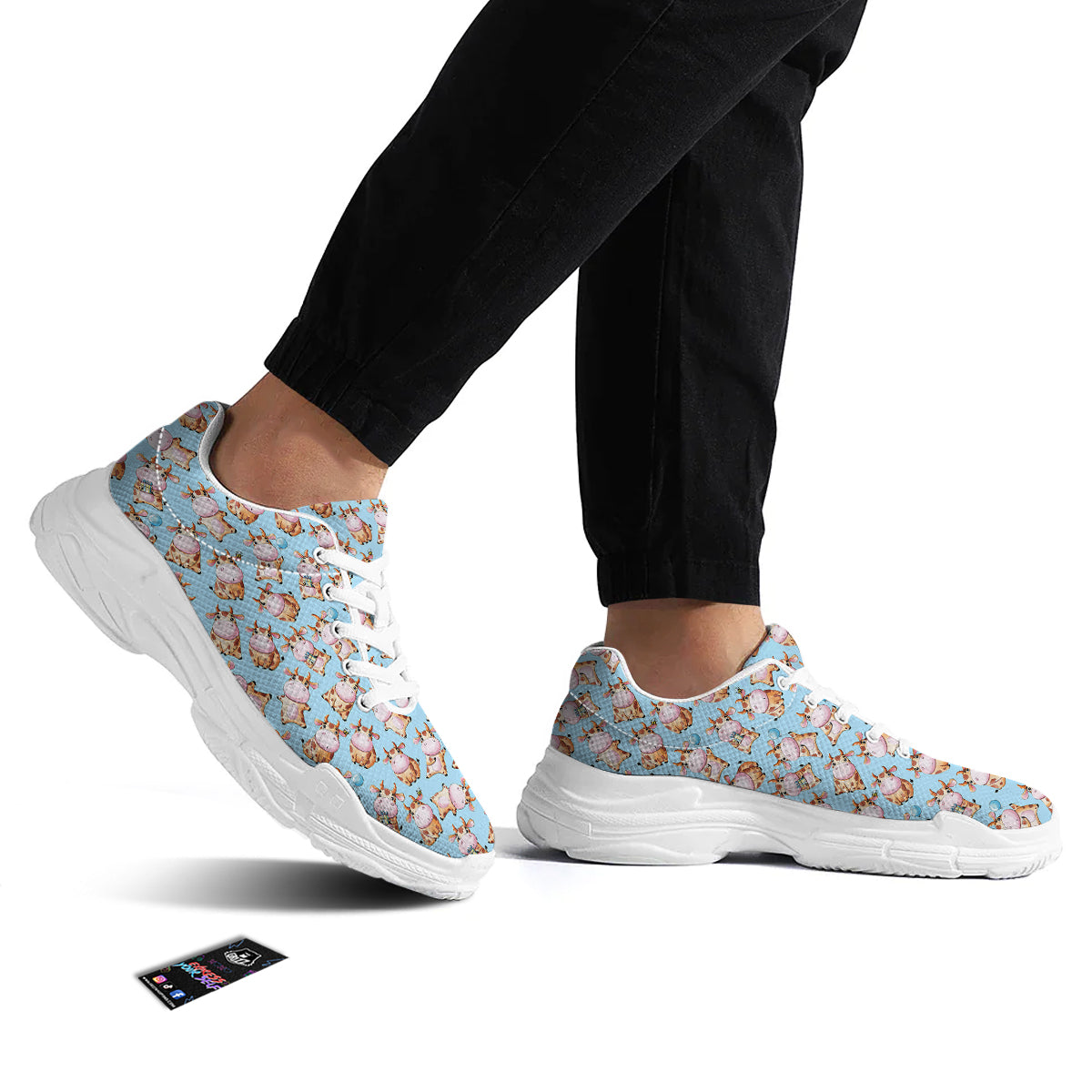 Cow Cartoon Watercolor Print Pattern White Chunky Shoes-grizzshop