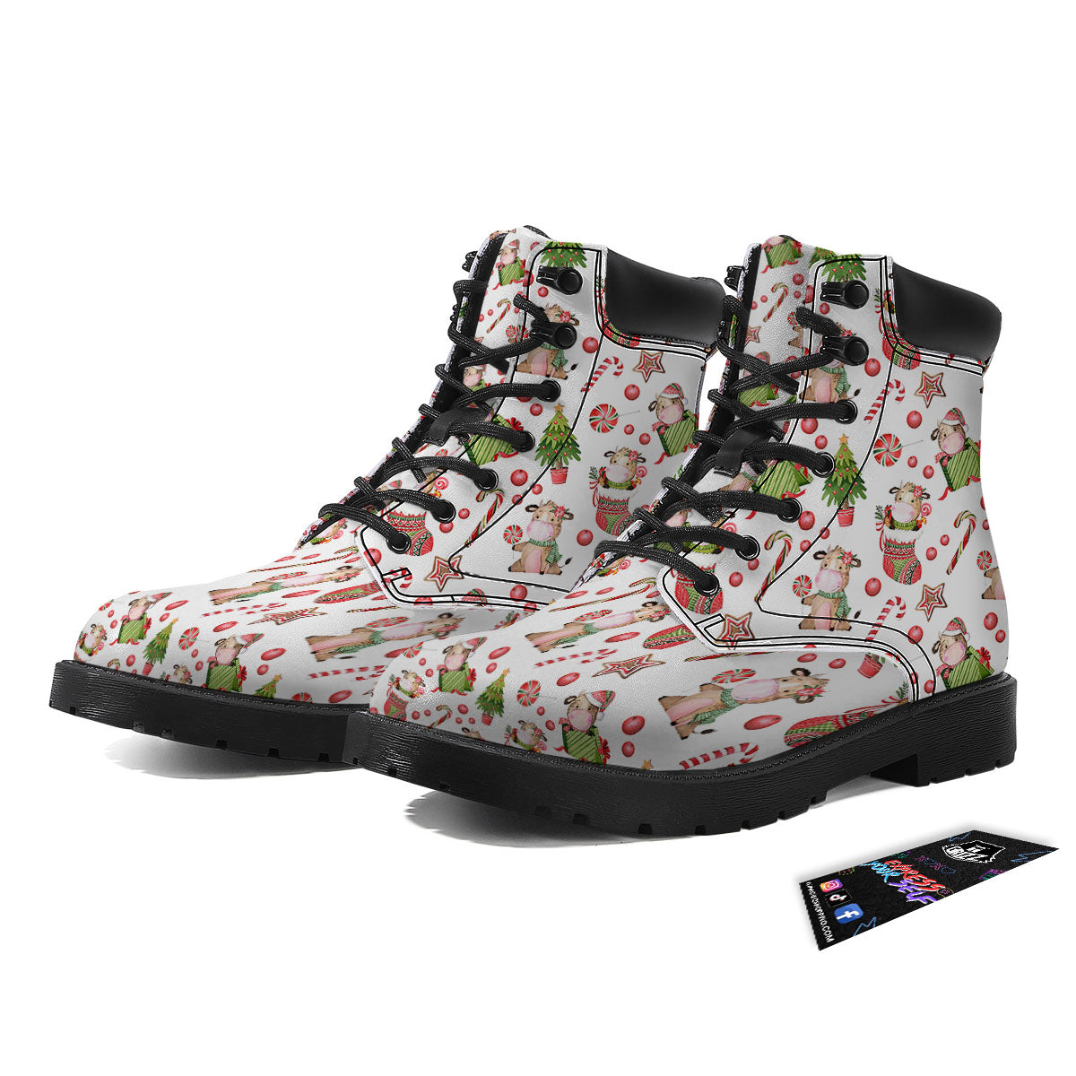 Cow Christmas Print Pattern Boots-grizzshop
