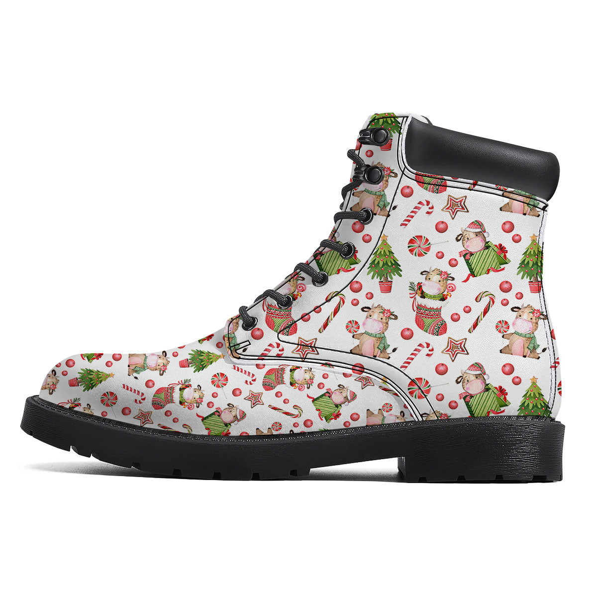 Cow Christmas Print Pattern Boots-grizzshop