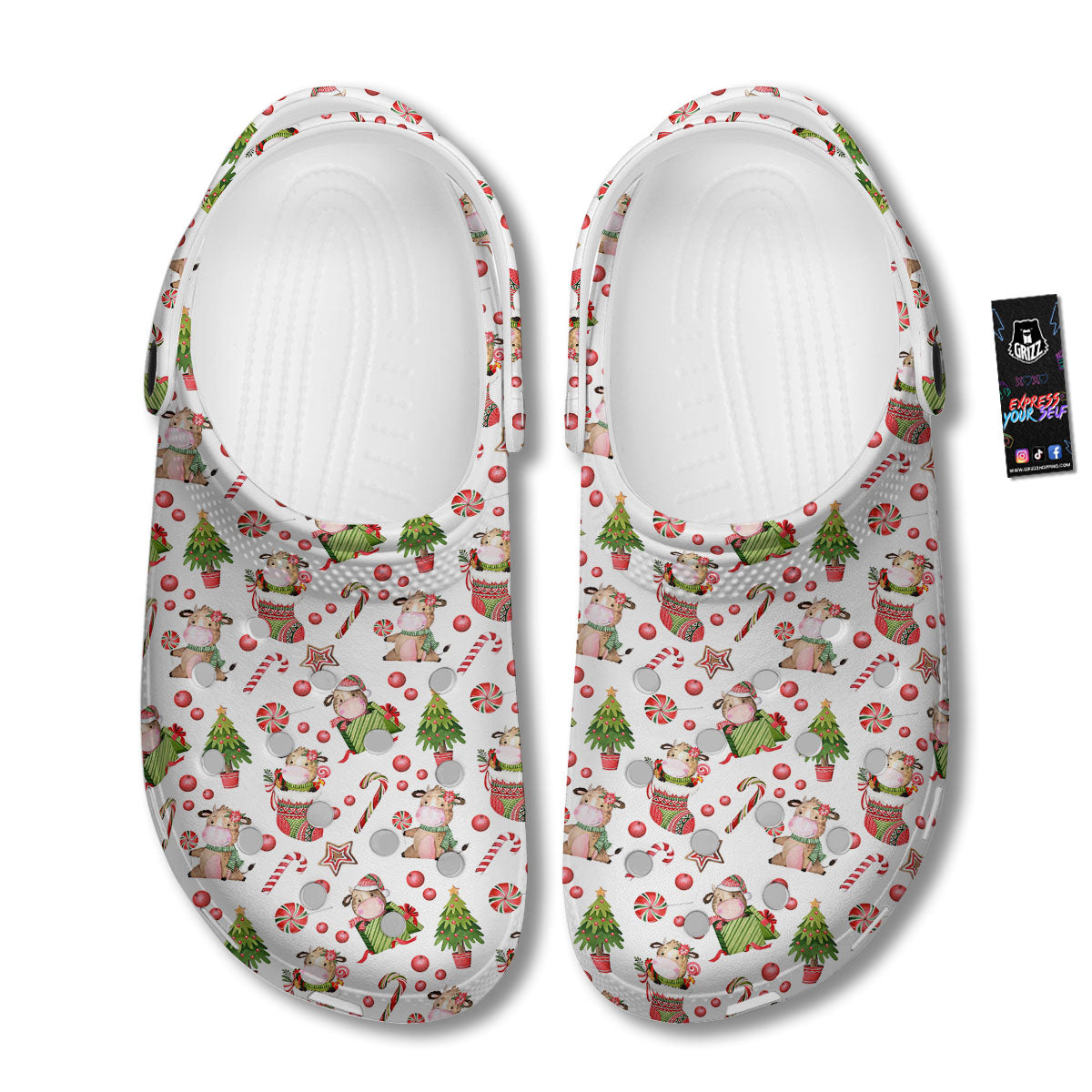 Cow Christmas Print Pattern Clog-grizzshop