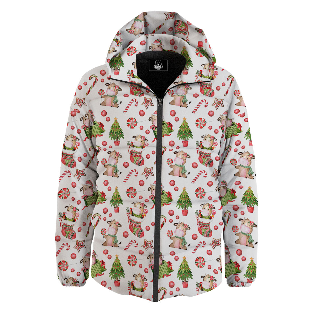 Cow Christmas Print Pattern Down Jacket-grizzshop