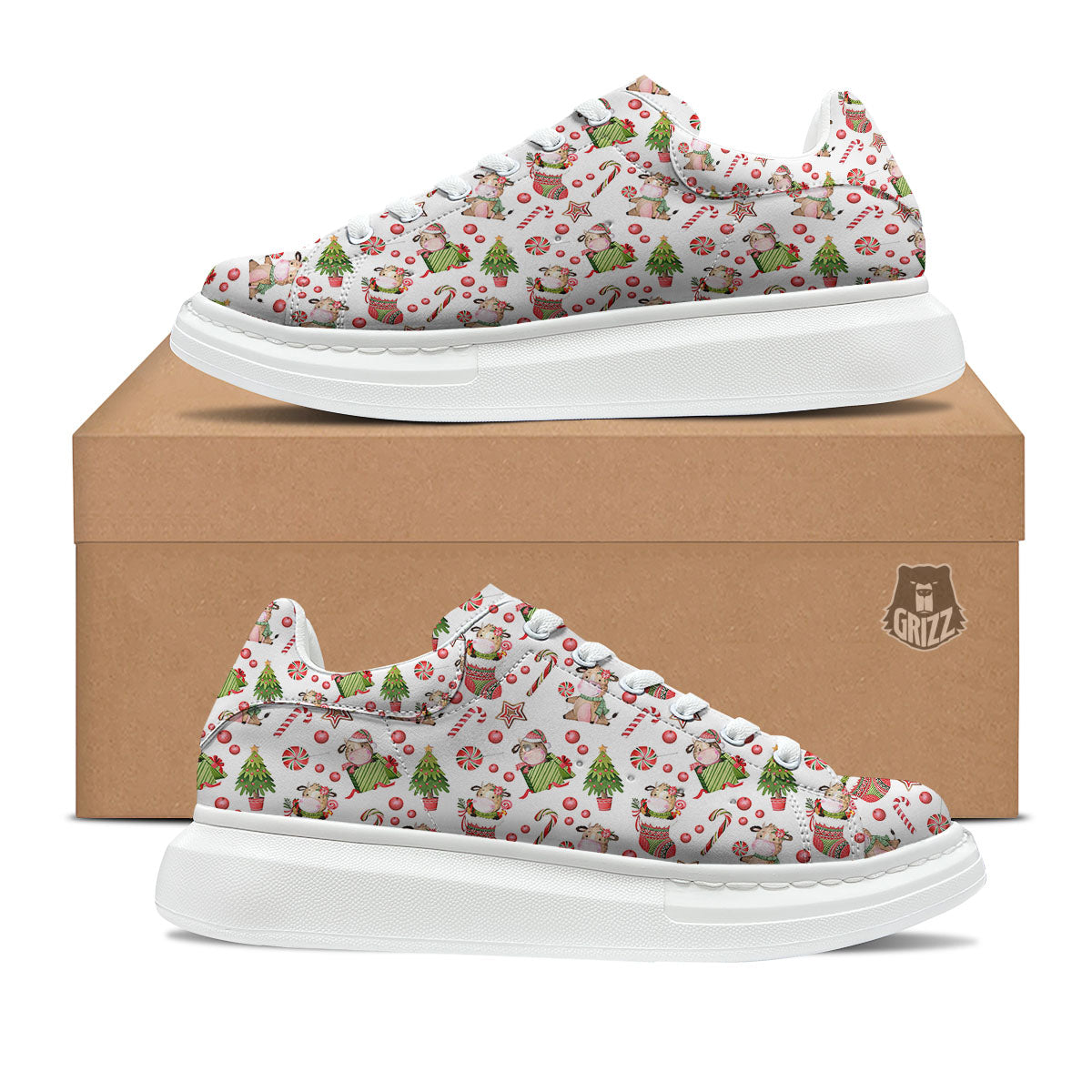 Cow Christmas Print Pattern Platform Shoes-grizzshop