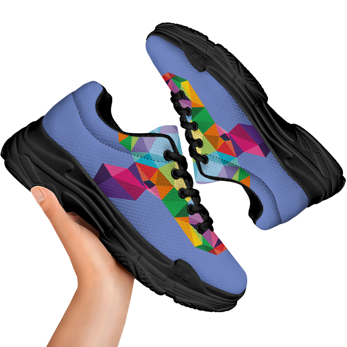 Cow Colorful Print Black Chunky Shoes-grizzshop