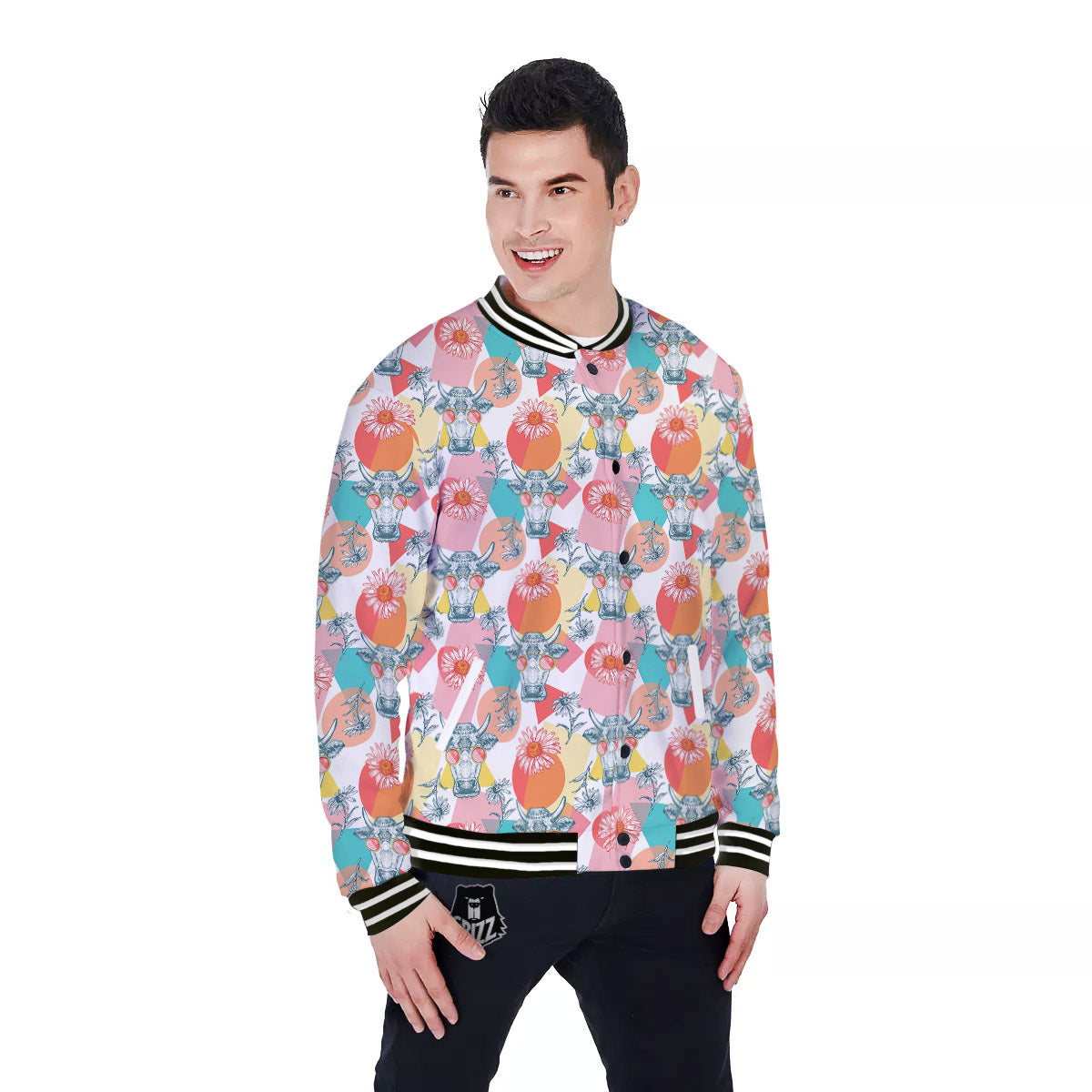 Cow Colorful Print Pattern Baseball Jacket-grizzshop