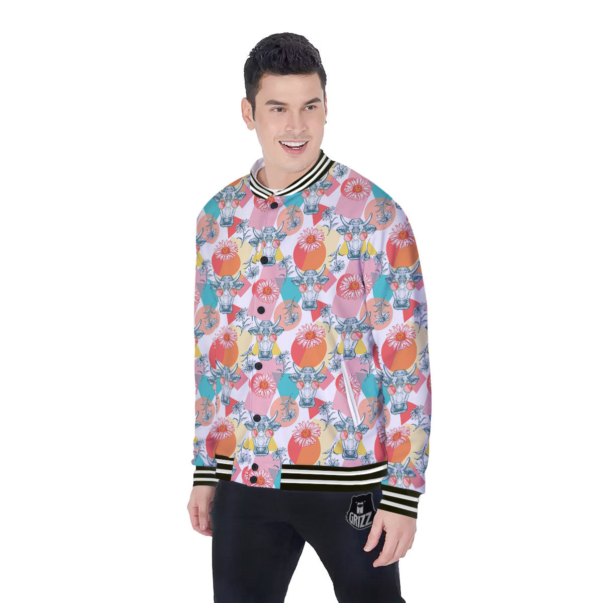 Cow Colorful Print Pattern Baseball Jacket-grizzshop