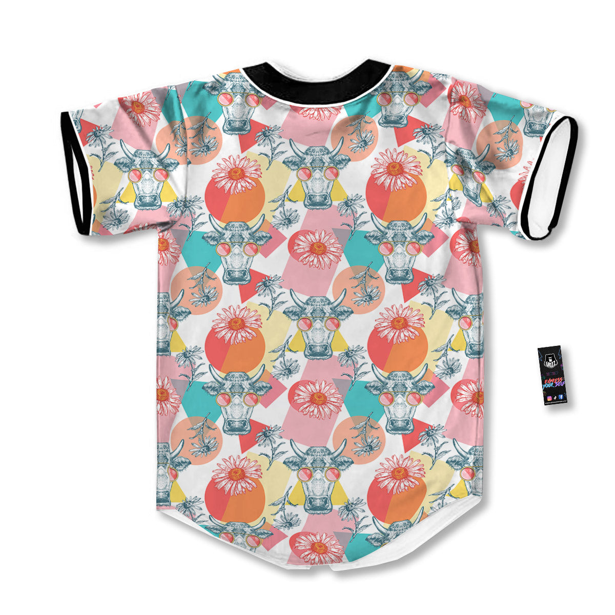 Cow Colorful Print Pattern Baseball Jersey-grizzshop