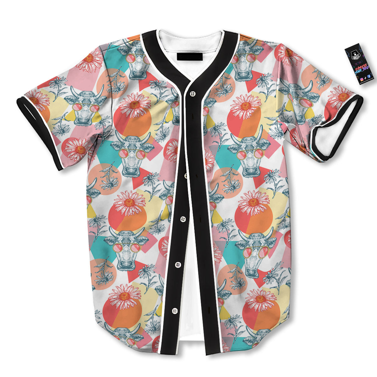 Cow Colorful Print Pattern Baseball Jersey-grizzshop