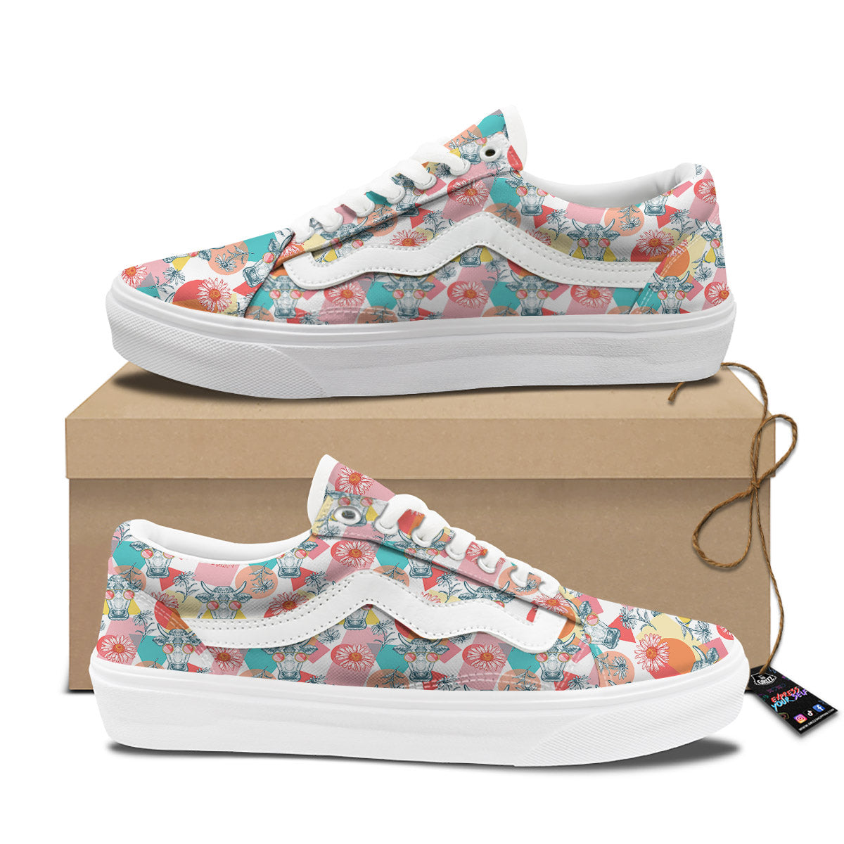 Cow Colorful Print Pattern Skate Shoes-grizzshop
