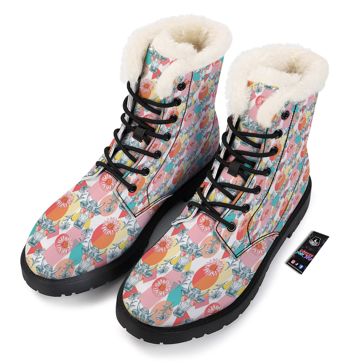 Cow Colorful Print Pattern Winter Boots-grizzshop