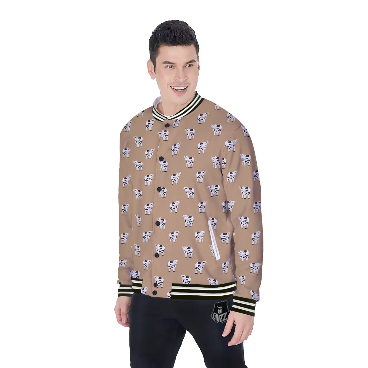 Cow Cute And Baby Cow Print Pattern Baseball Jacket-grizzshop