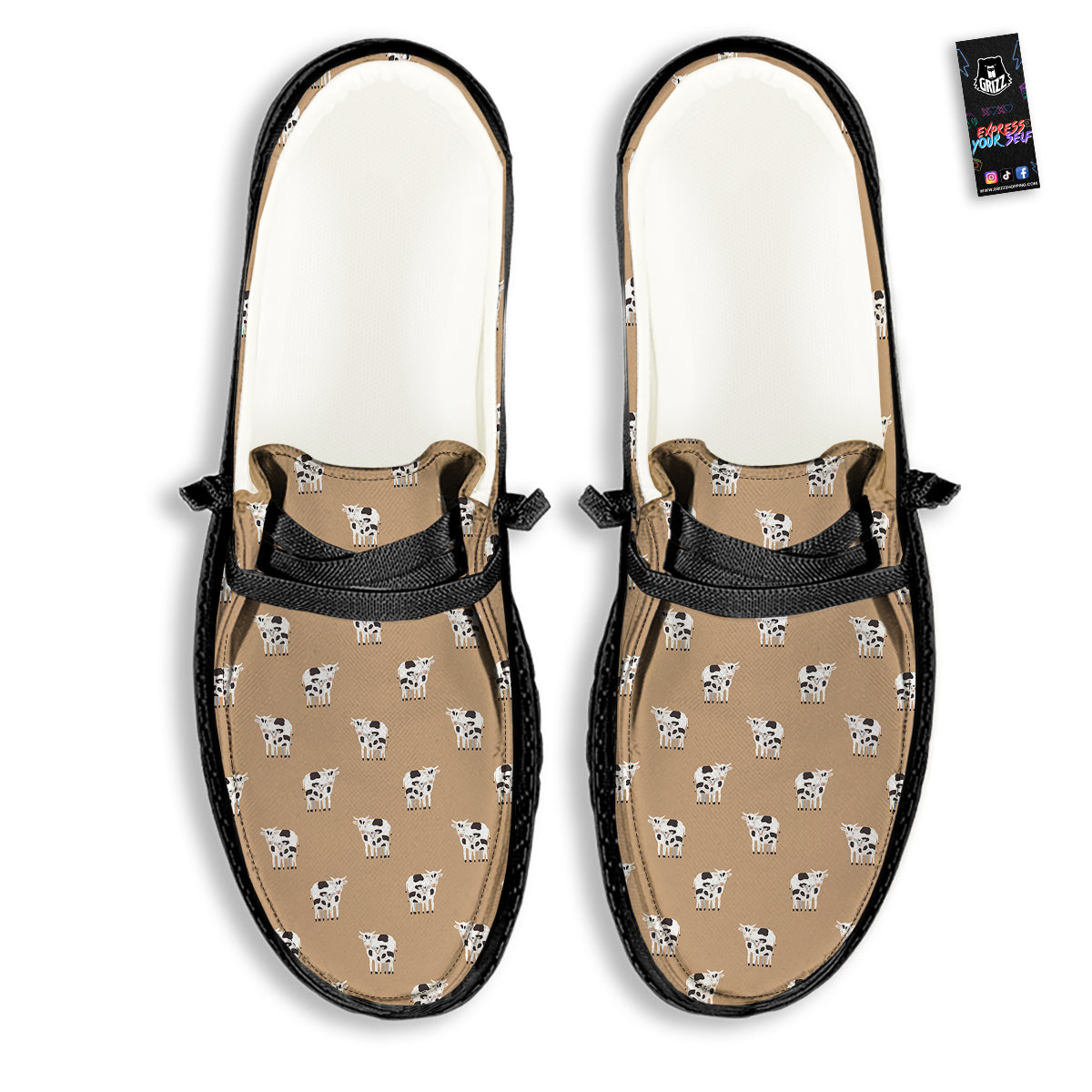 Cow Cute And Baby Cow Print Pattern Black Loafers-grizzshop