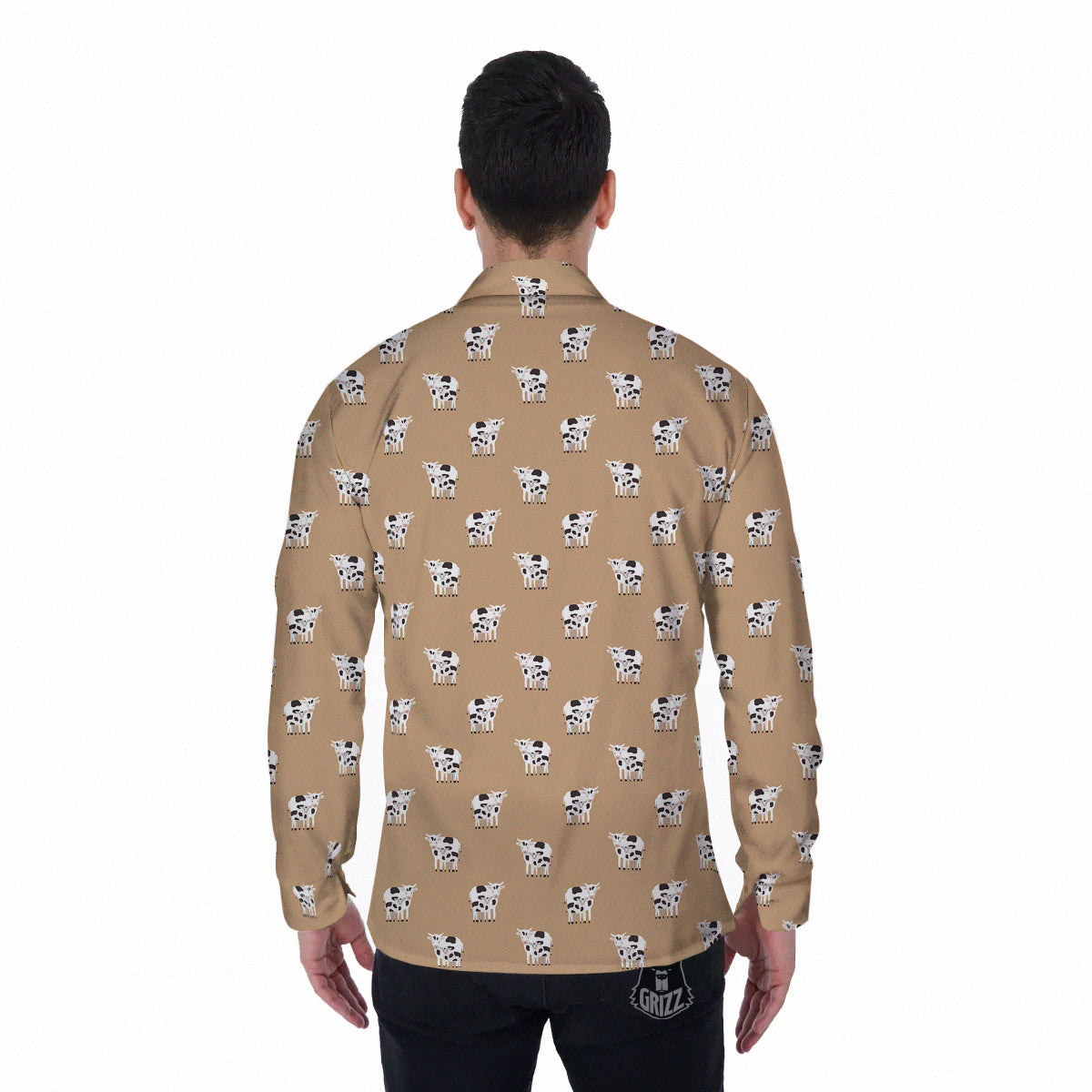 Cow Cute And Baby Cow Print Pattern Men's Long Sleeve Shirts-grizzshop