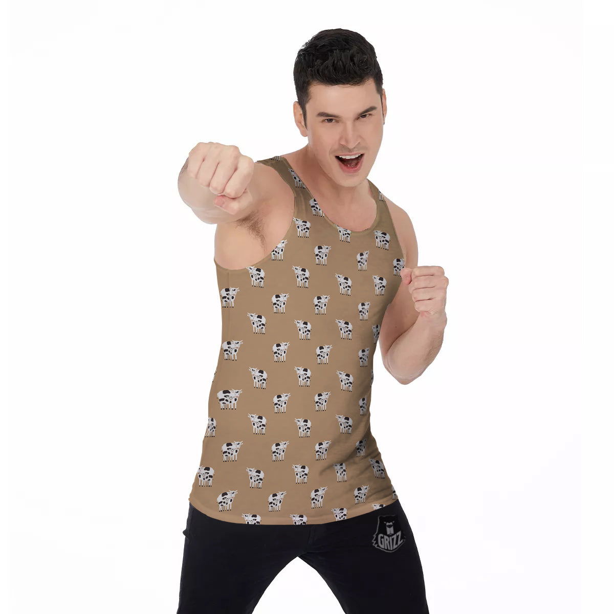 Cow Cute And Baby Cow Print Pattern Men's Tank Top-grizzshop