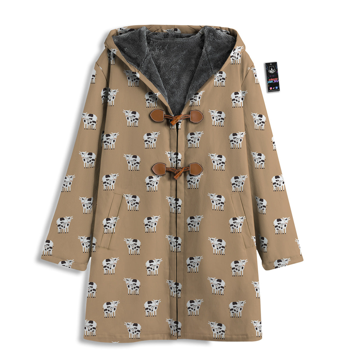 Baby Cow Print Thermal Fleece Hooded Button Jacket
