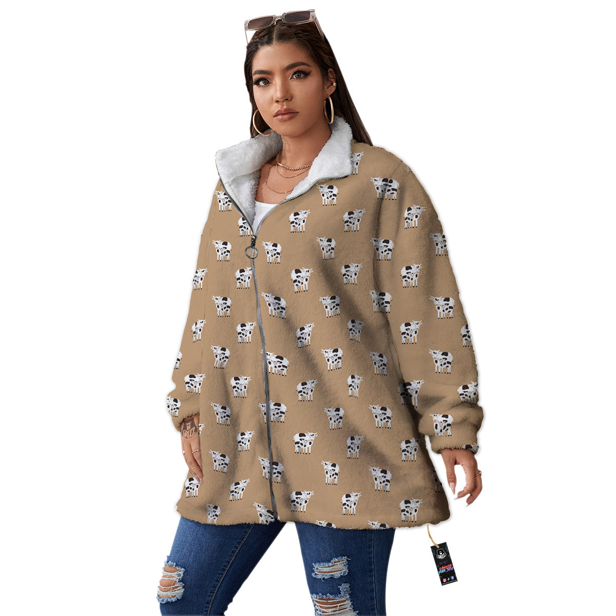 Cow Cute And Baby Cow Print Pattern Women's Sherpa Jacket-grizzshop