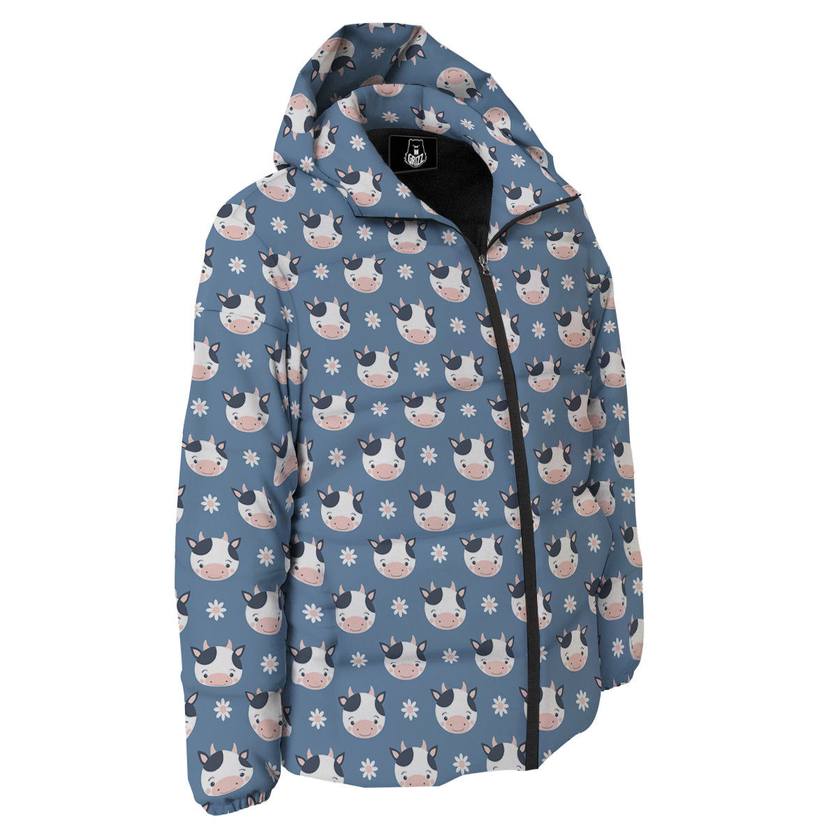 Cow Cute And Daisy Flower Print Pattern Down Jacket-grizzshop