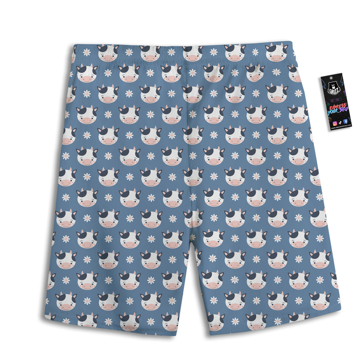 Cow Cute And Daisy Flower Print Pattern Men's Athletic Shorts-grizzshop