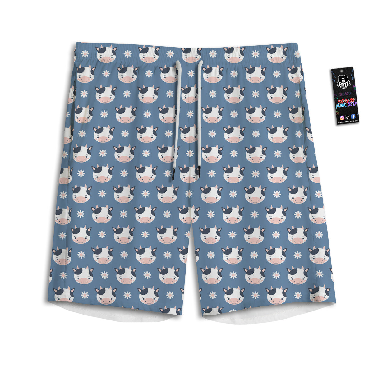 Cow Cute And Daisy Flower Print Pattern Men's Athletic Shorts-grizzshop
