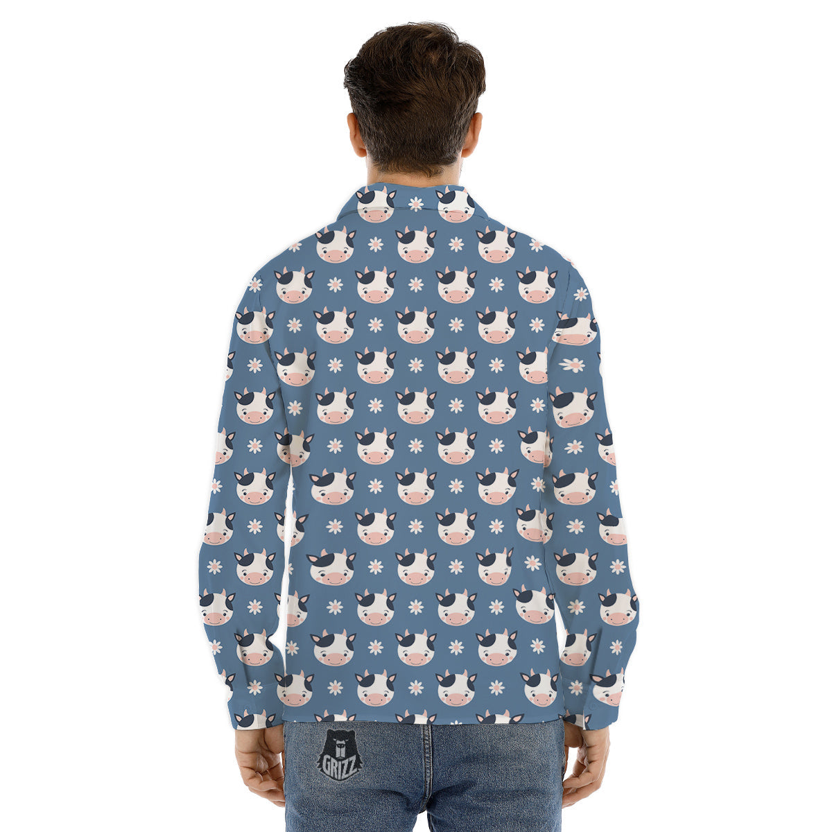 Cow Cute And Daisy Flower Print Pattern Men's Dress Shirts-grizzshop