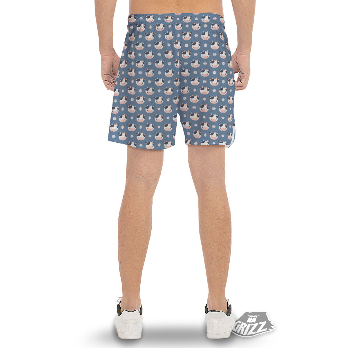 Cow Cute And Daisy Flower Print Pattern Men's Gym Shorts-grizzshop