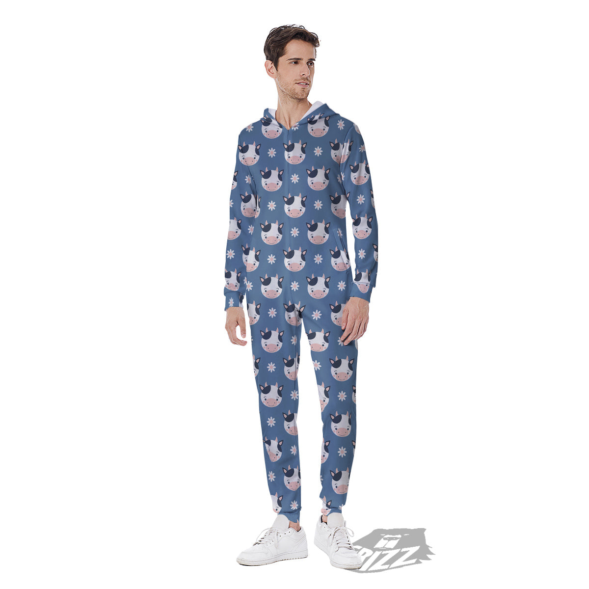 Cow Cute And Daisy Flower Print Pattern Men's Jumpsuit-grizzshop