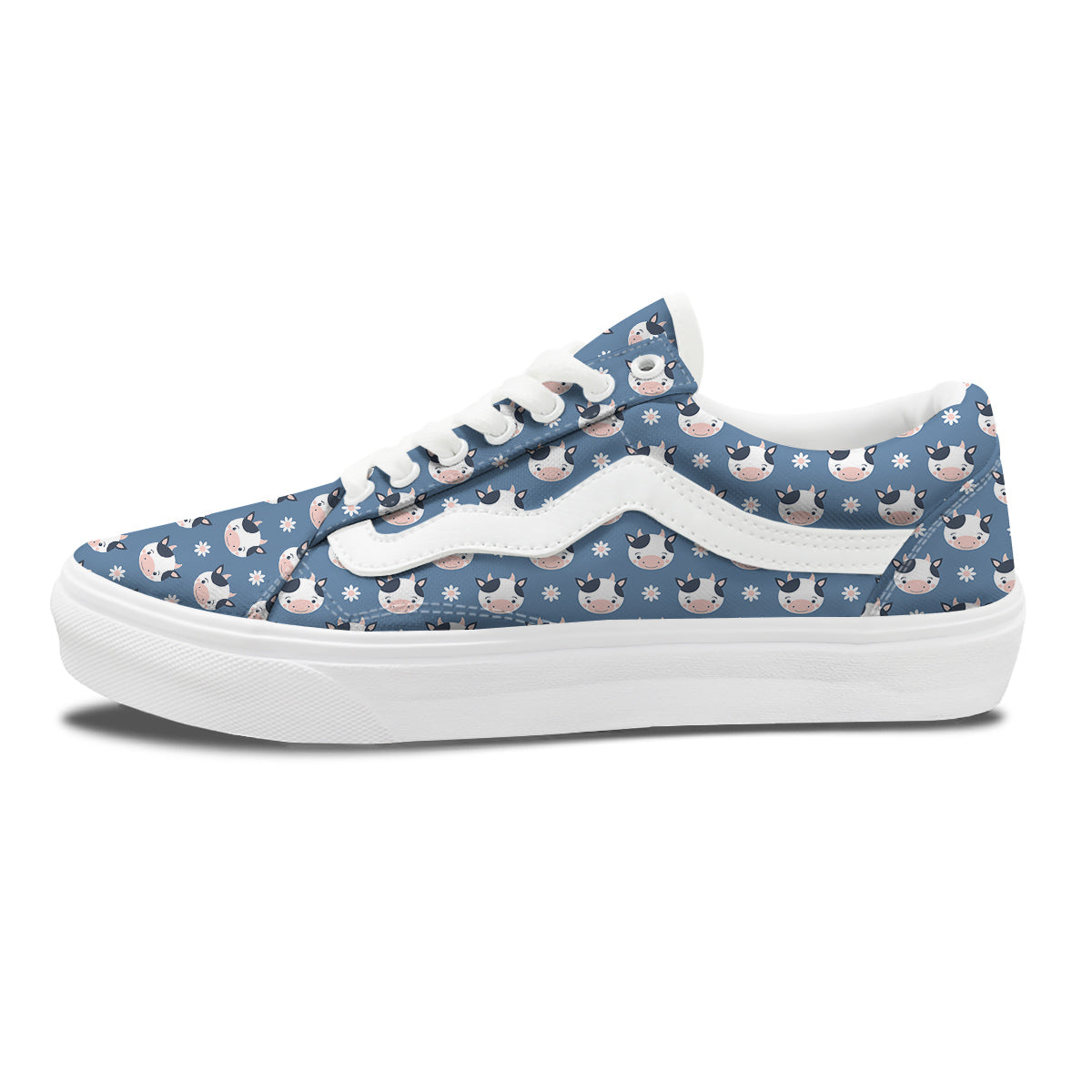 Cow Cute And Daisy Flower Print Pattern Skate Shoes-grizzshop
