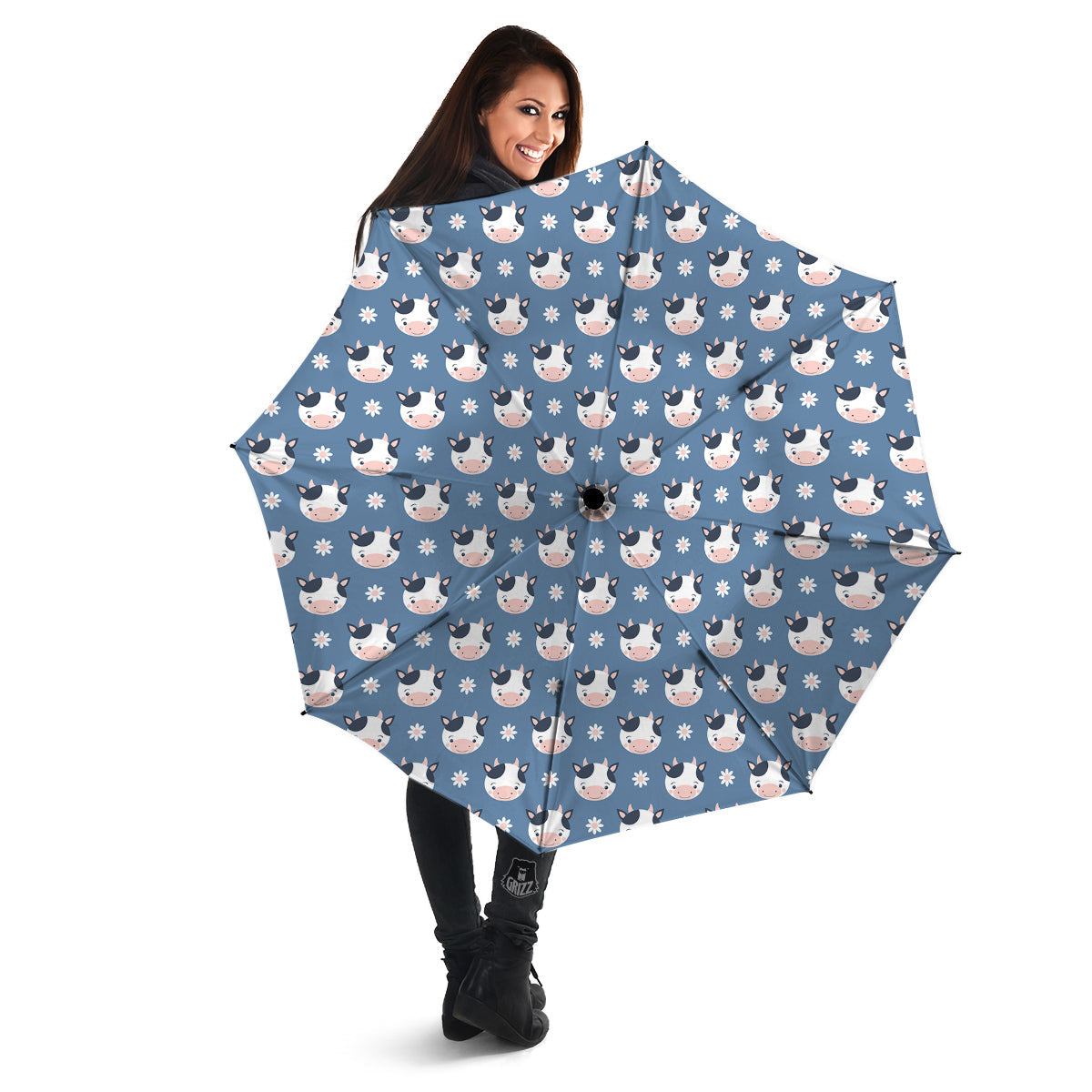 Cow Cute And Daisy Flower Print Pattern Umbrella-grizzshop