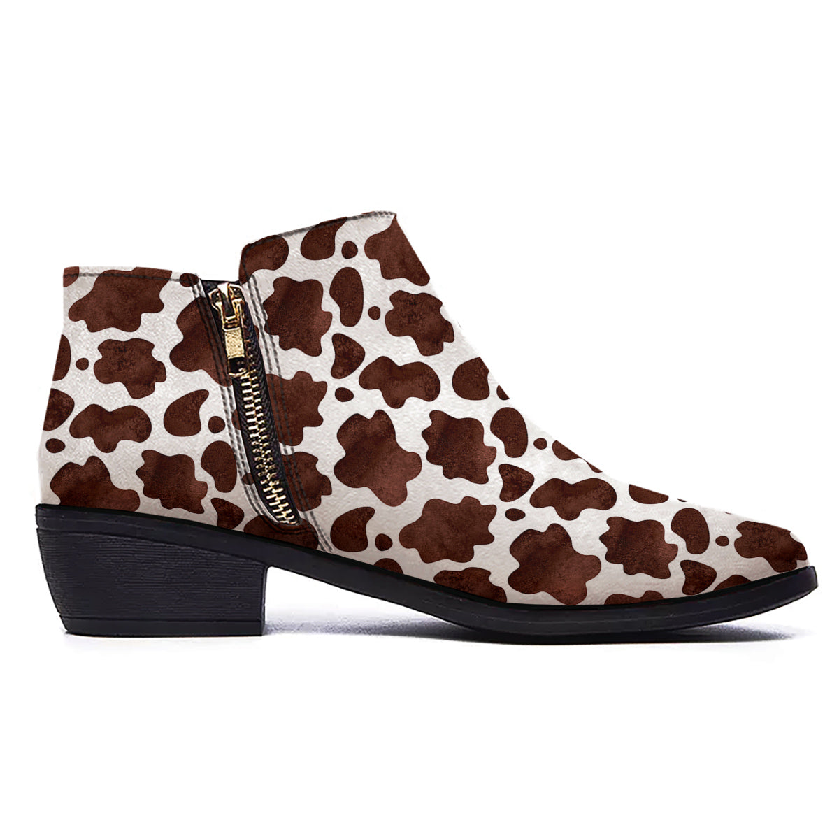 Cow Dark Brown Print Ankle Boots-grizzshop