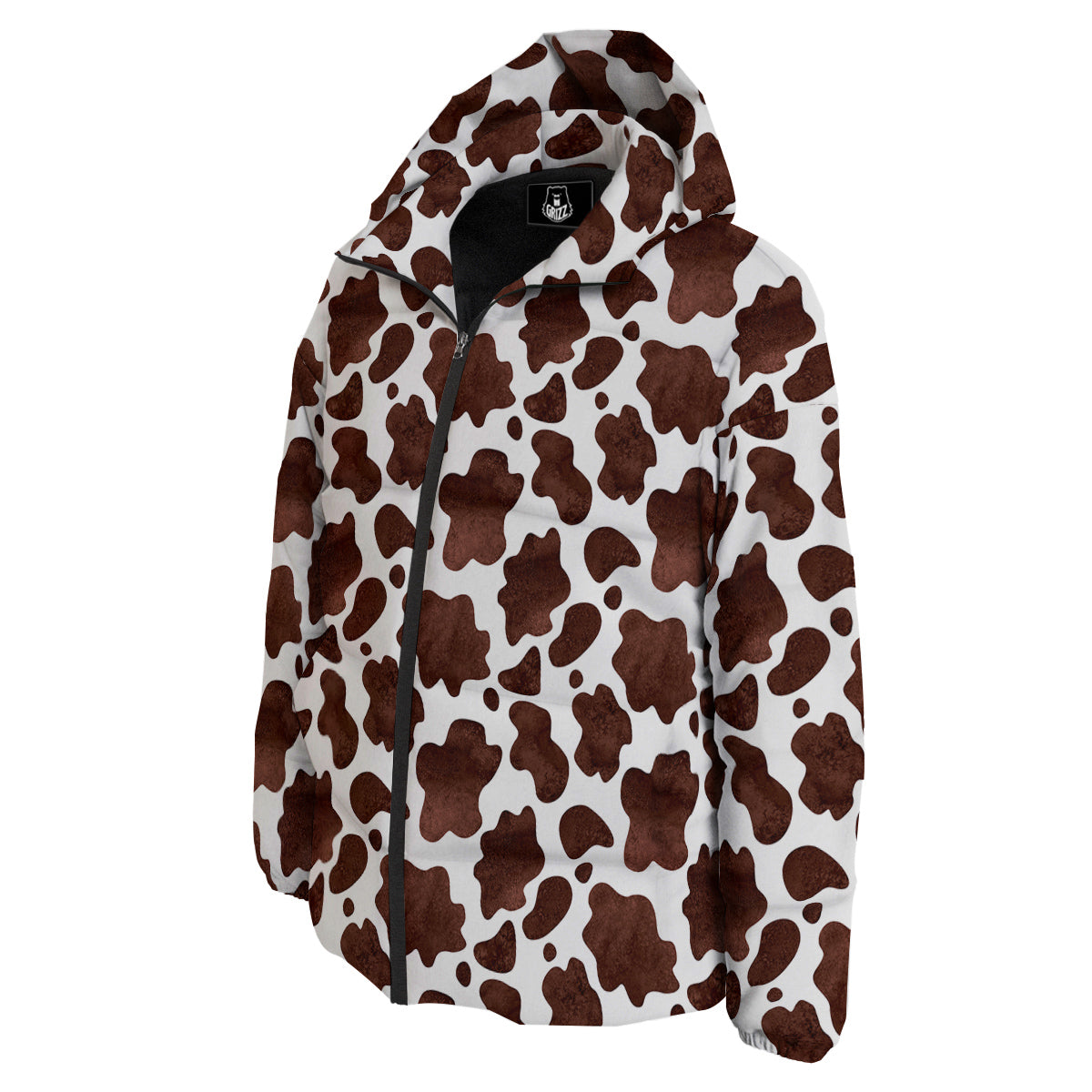 Cow Dark Brown Print Down Jacket-grizzshop