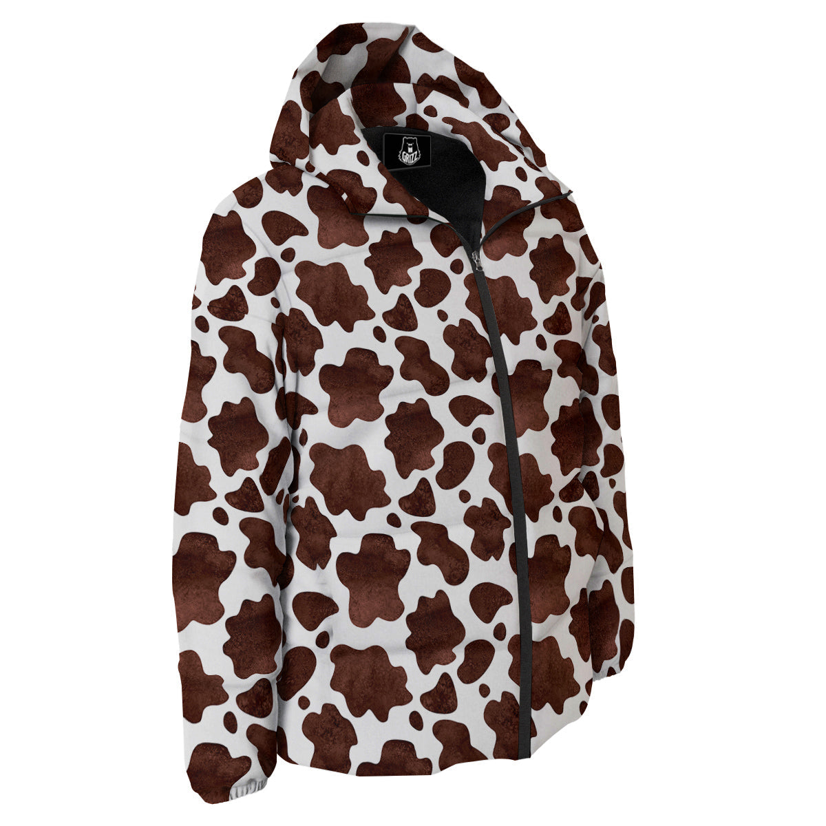 Cow Dark Brown Print Down Jacket-grizzshop